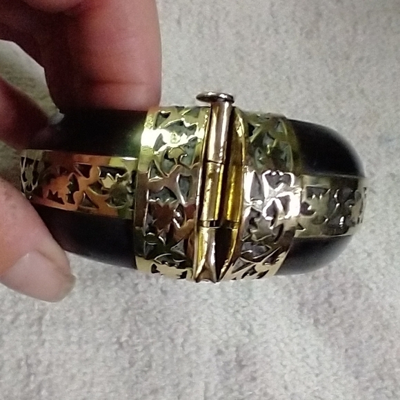 Large black brass decorative hinged pin 📍 bangle bracelet tribal ethnic vintage - Picture 5 of 7